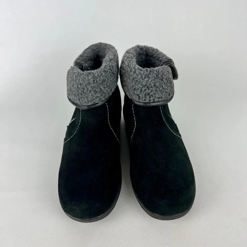 Khombu Womens Black Waterproof Shearling Lined Zip Winter Ankle Boots size 8